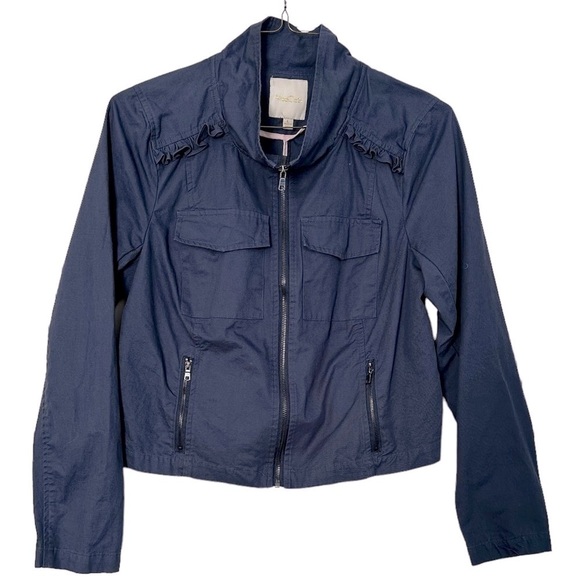 ModCloth Zip Up Utility Jacket Navy w/ Zip Up Pockets & Peplum Back Size L - Picture 1 of 12